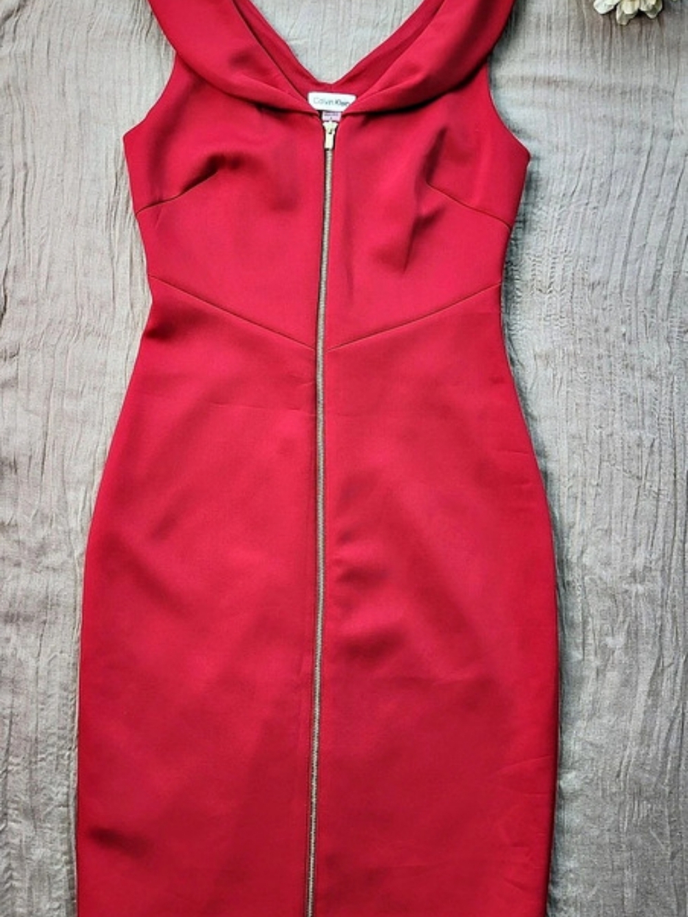Calvin Klein Red Sheath Sleeveless High Cowl Neck Stretch Zip Dress Cowl Neck